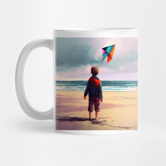 A Little Kid with his Kite on the Beach by Legendary T-Shirts